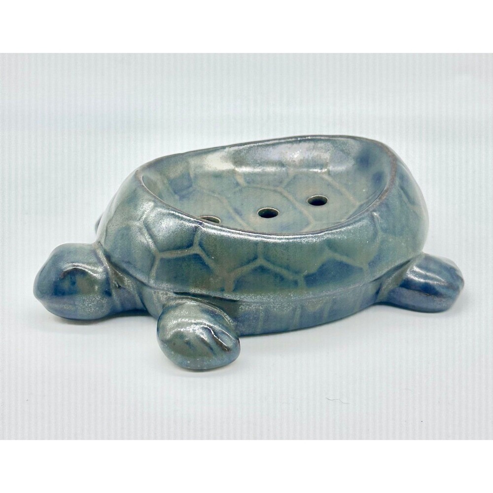 Ceramic Turtle Soap Dish Blue Green Glaze